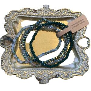 Beaded Bracelet Set‎ Green Gray White Crystal Beads Stackable Jewelry